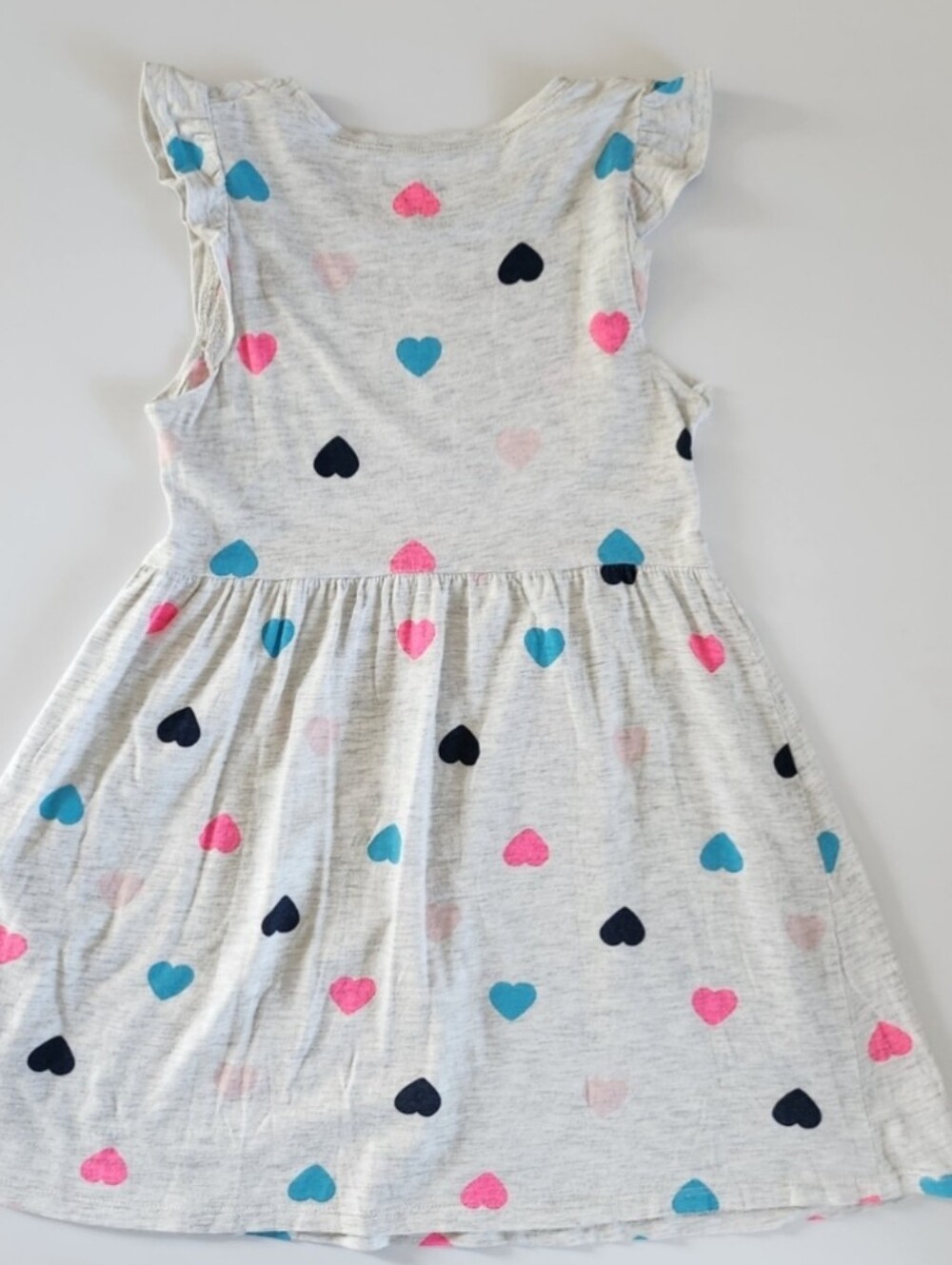 🌞4/20$ Girls' Heart Print Sleeveless Dress - Gray with Pink & Blue Hearts